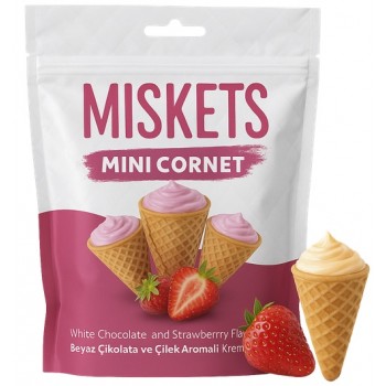 Misket White Chocolate and Strawberry Cream Cornet 50 Gr x 6