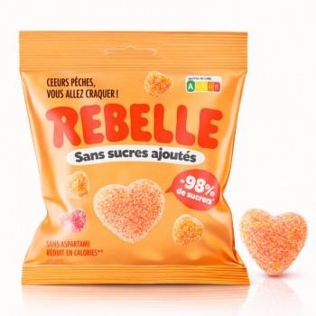 Rebelle Bonbons Coeurs P&ecirc;ches Acidul&eacute;s 50 Gr x 12