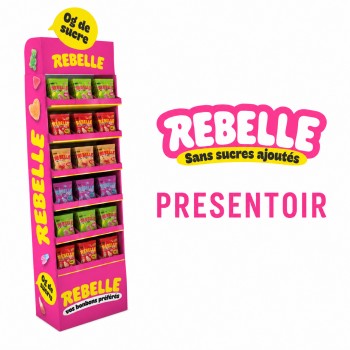 Pr&eacute;sentoir Rebelle pr&eacute; rempli (18 colis) x 1